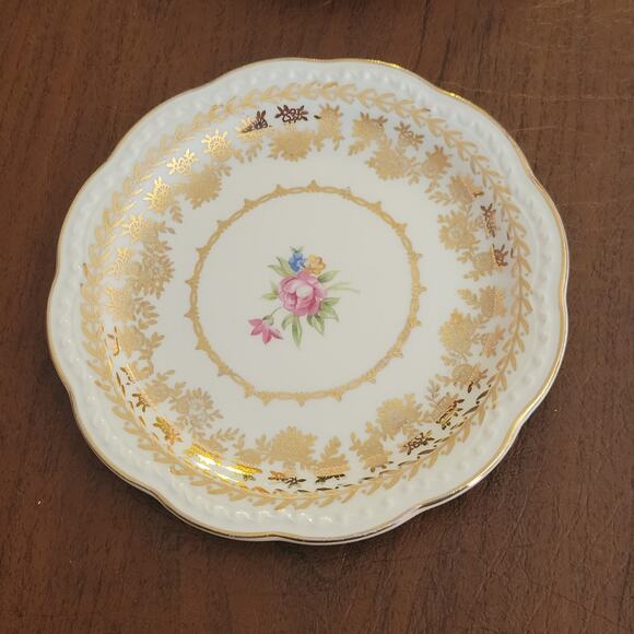 Vtg Stetson 22KT Gold Gilt Bread/Dessert Plate Scalloped Hand Painted Floral 6" - Picture 1 of 16